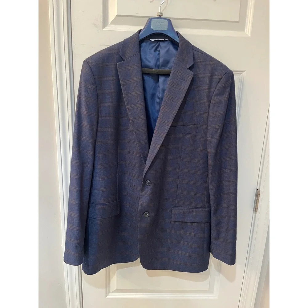 Kilburne Finch Mens Blue Plaid Tailored Fit 2 Piece Suit 48L 42W 39L Unaltered